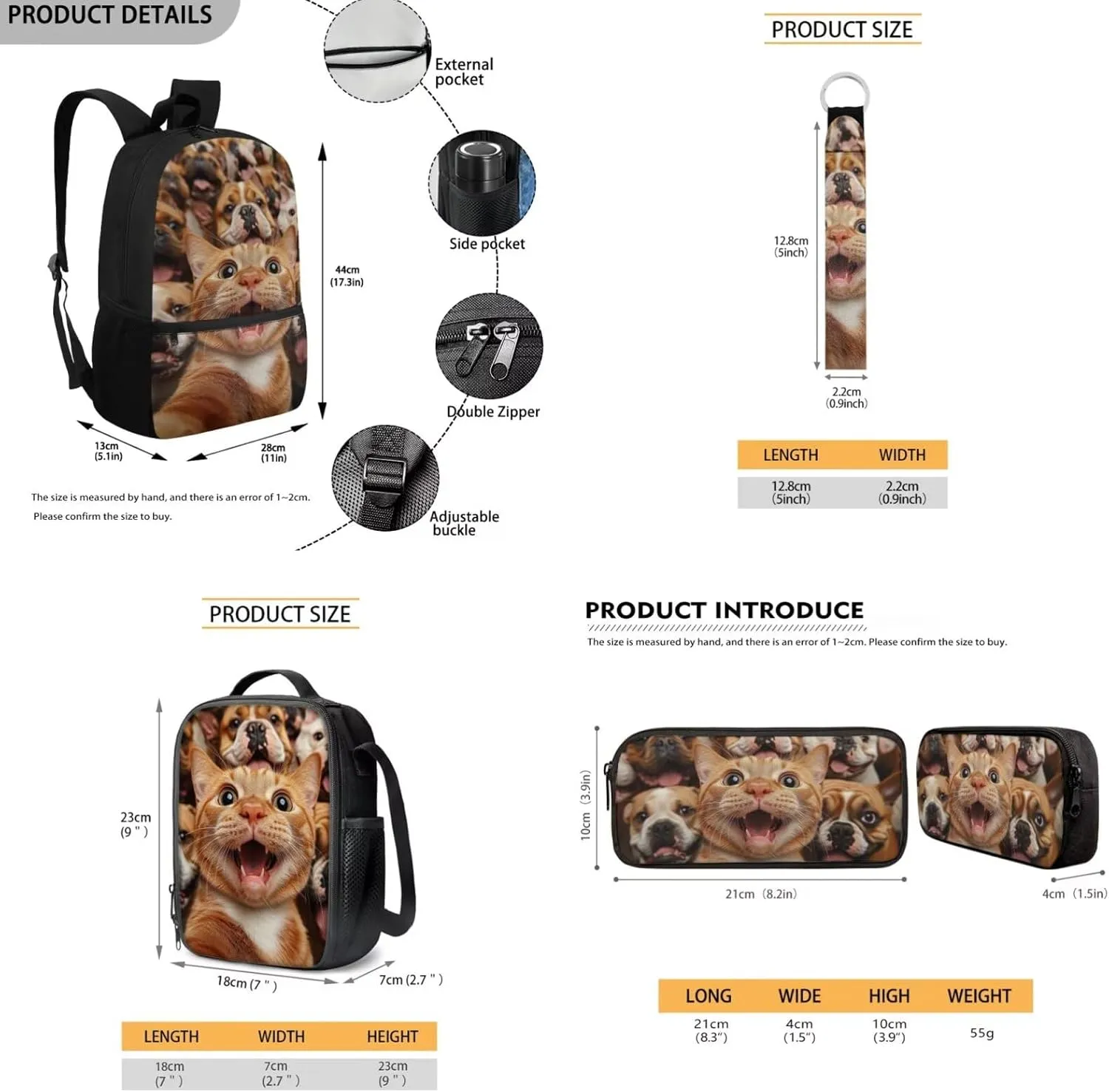 Cat Backpack for Kids 5 Years Old Kawaii Kindergarten Lunch Box for Boys Lightweight Backpacks for Elementary School Cute Bookbag for Kids 4 Piece