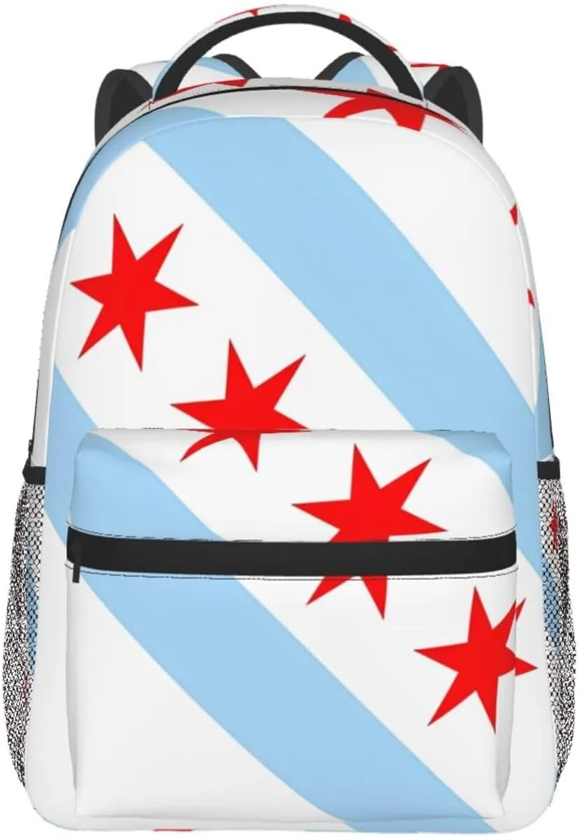 Chicago City Flag Backpacks 15 Inch Laptop Backpack Multipurpose Double Shoulder Bag For Men Women Gifts