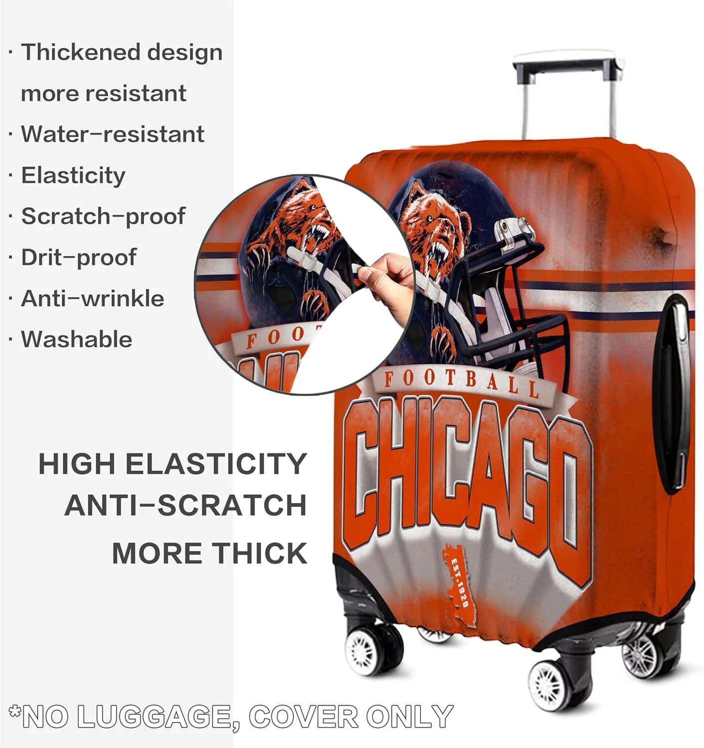 Chicago City Luggage Cover, Football Team Suitcase Cover for Travel Business Vacation - Fits 18-20 Inch Luggage