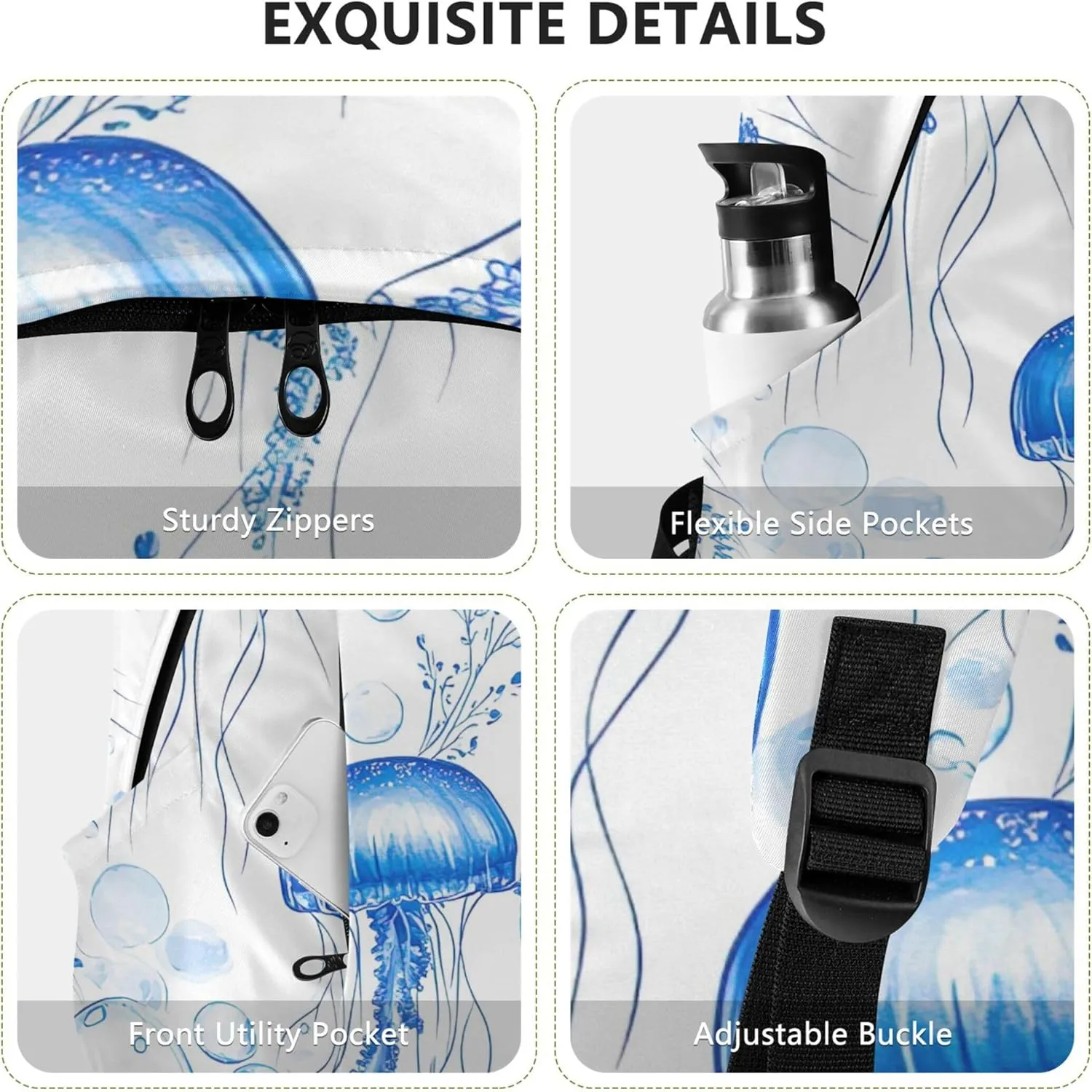 CHIFIGNO Cute Blue Jellyfish Casual Womens Daypack Cute Backpack Lightweight Gifts College Cool Backpack