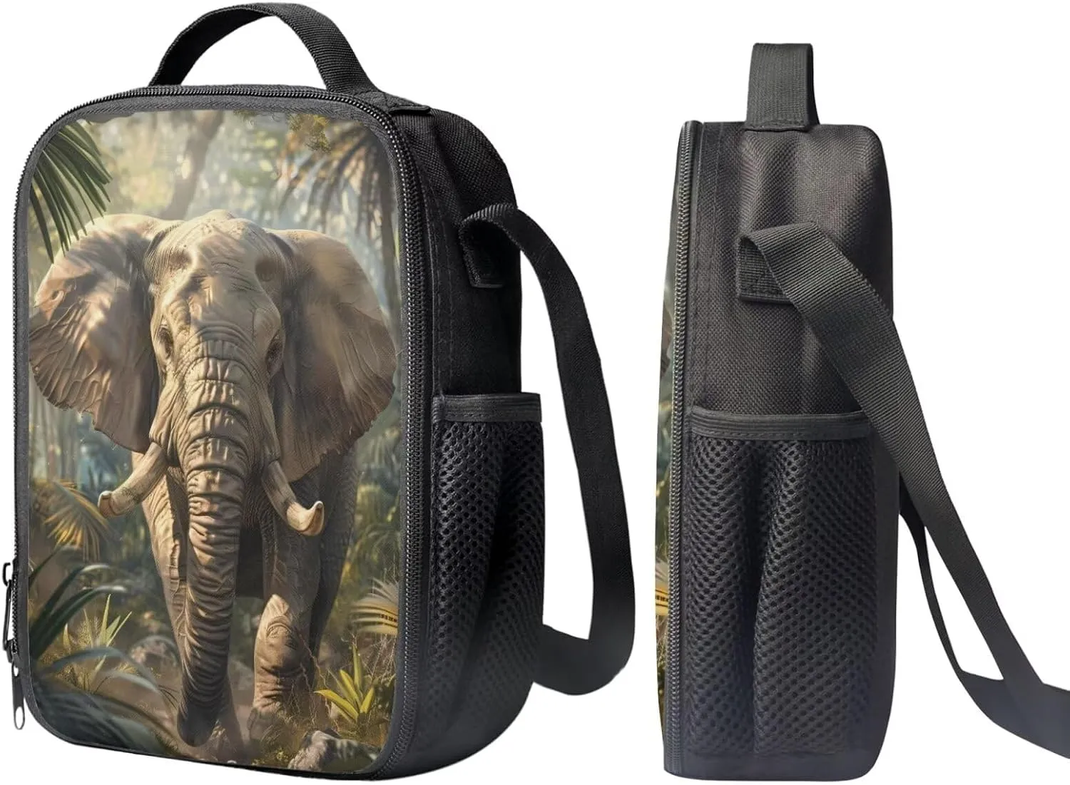 Children's School Backpacks Set African Elephant Print Girls/Boys Back to School Backpack Book Bag Lunch Bag Pen Case 3 in 1 Brown