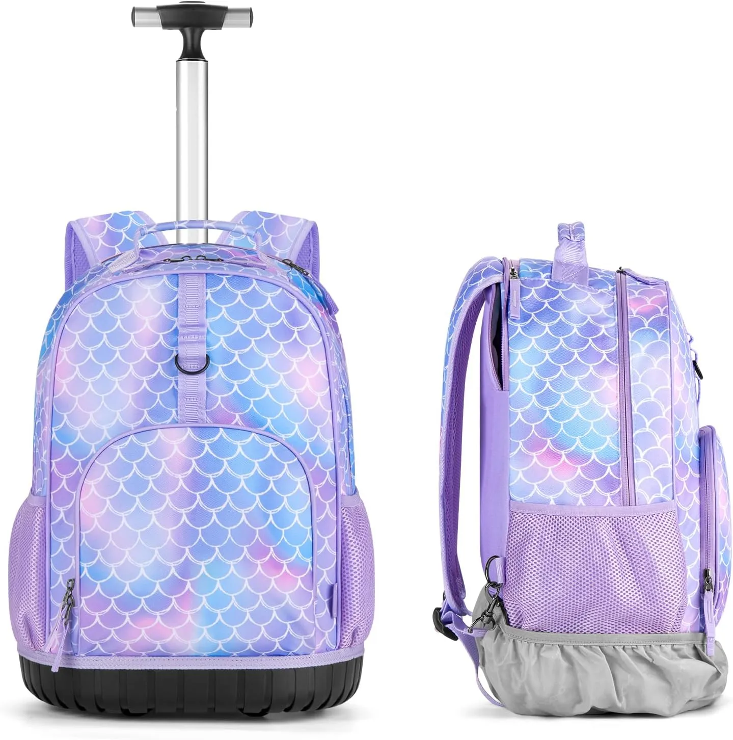 Choco Mocha Kids Rolling Backpack for Girls, 18 Inch Travel Large Rolling Backpack for Elementary School Bookbag with Wheels, Mermaid Roller Backpacks with Lunch Bag Set for Girls, Blue