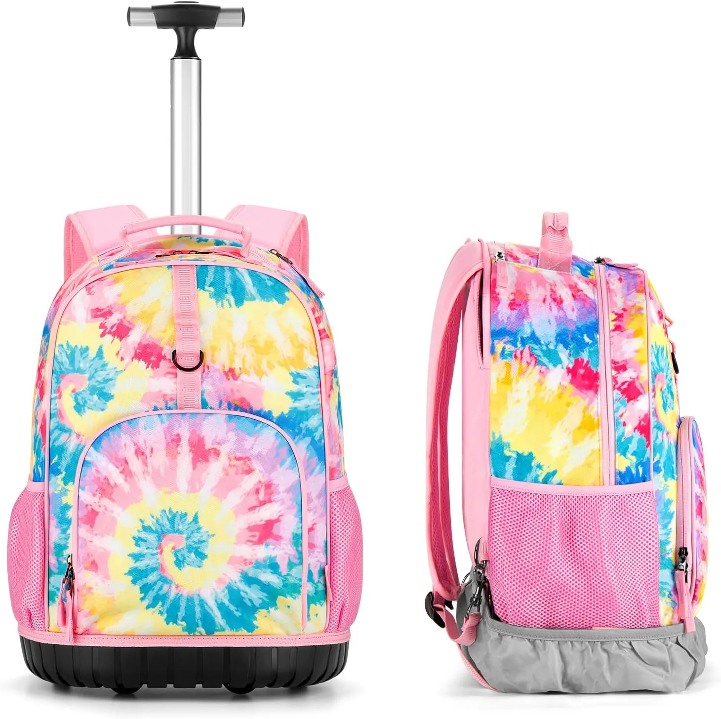 Choco Mocha Kids Rolling Backpack for Girls, 18 Inch Travel Roller Backpack for Elementary School Bookbag with Wheels, Tie Dye Rolling Backpacks with Lunch Bag Set for Girls, Colorful
