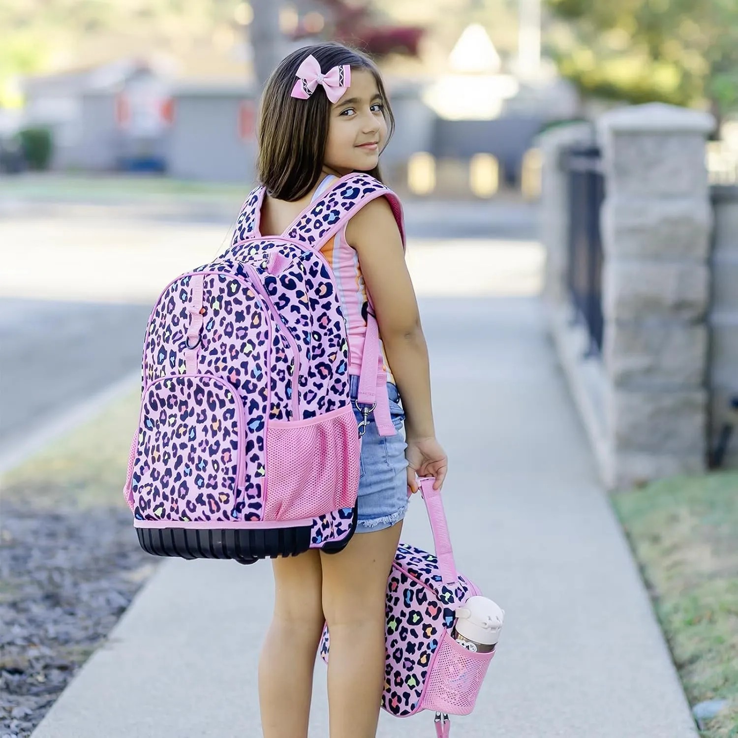 Choco Mocha Kids Rolling Backpack for Girls, 18 Inch Travel Roller Backpack for Elementary School Bookbag with Wheels, Tie Dye Rolling Backpacks with Lunch Bag Set for Girls, Colorful