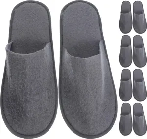 Ciieeo 10 Pairs Light Grey Fleece Foldable Non-Skid Slippers for Travel, Hotel, and Home Use - Reusable Guest Slippers Bulk Pack for Adults, Portable