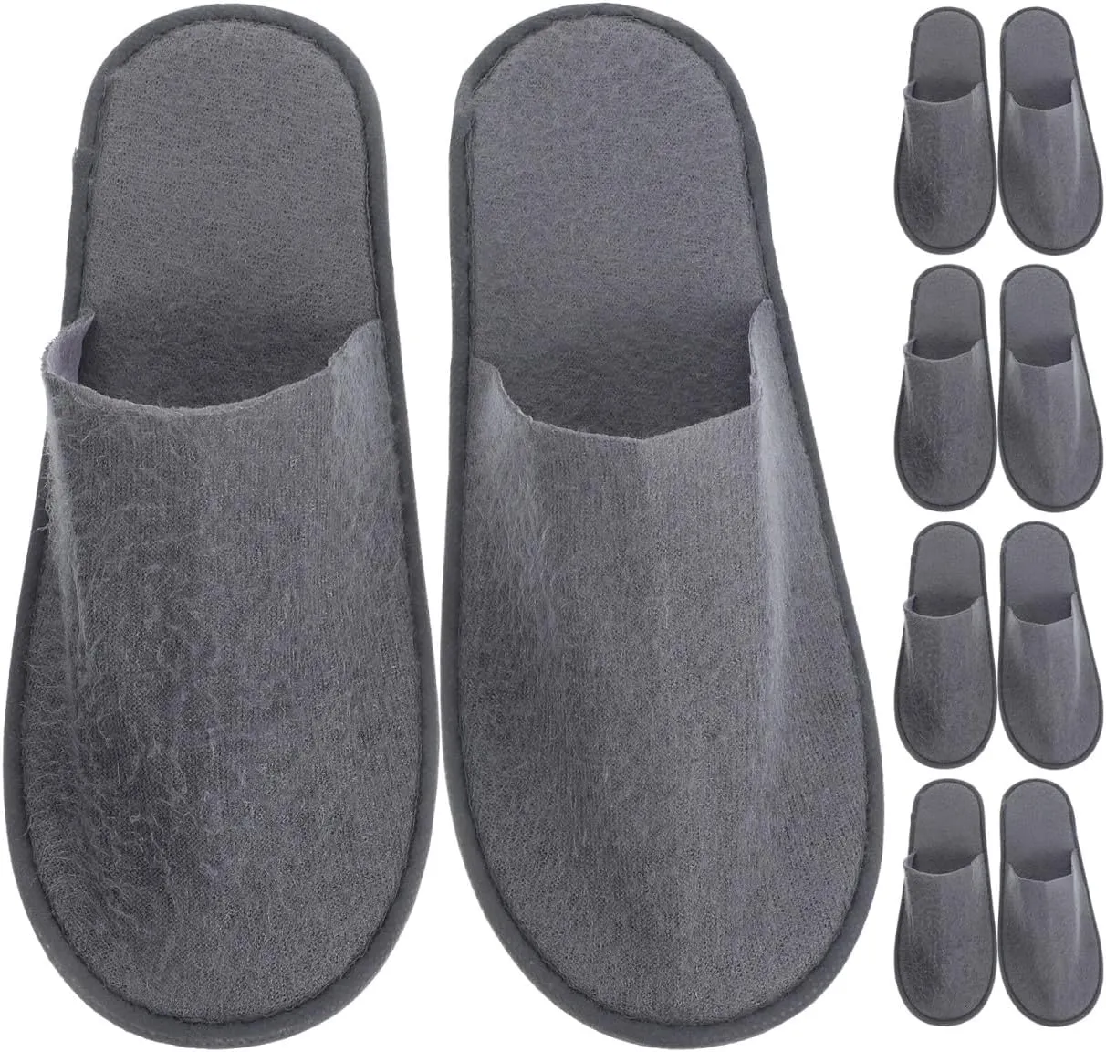Ciieeo 10 Pairs Light Grey Fleece Foldable Non-Skid Slippers for Travel, Hotel, and Home Use - Reusable Guest Slippers Bulk Pack for Adults, Portable