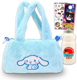 Cinnamoroll Duffle Bag Set for Kids - Bundle with Cute Sanrio Luggage Carry On Suitcase Bag, Water Bottle, Stickers, and More | Sanrio Cinnamoroll Travel Luggage Set