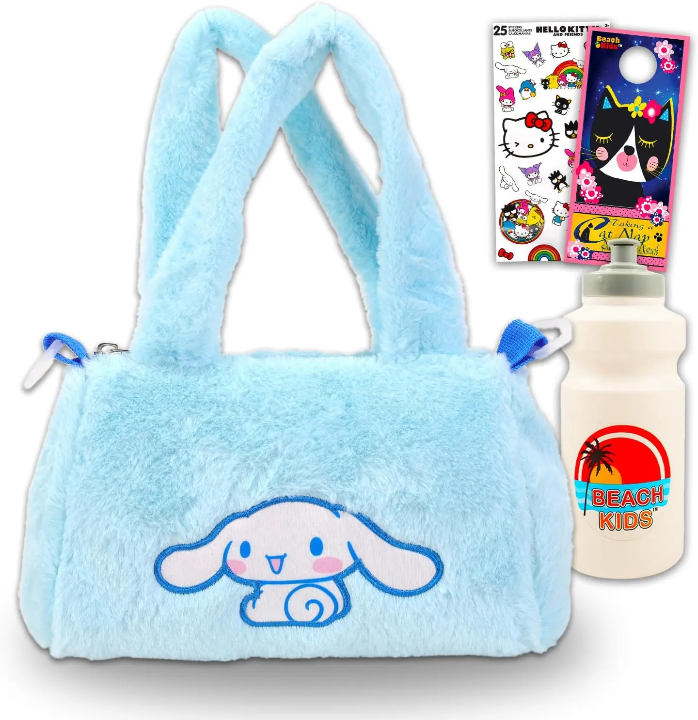 Cinnamoroll Duffle Bag Set for Kids - Bundle with Cute Sanrio Luggage Carry On Suitcase Bag, Water Bottle, Stickers, and More | Sanrio Cinnamoroll Travel Luggage Set