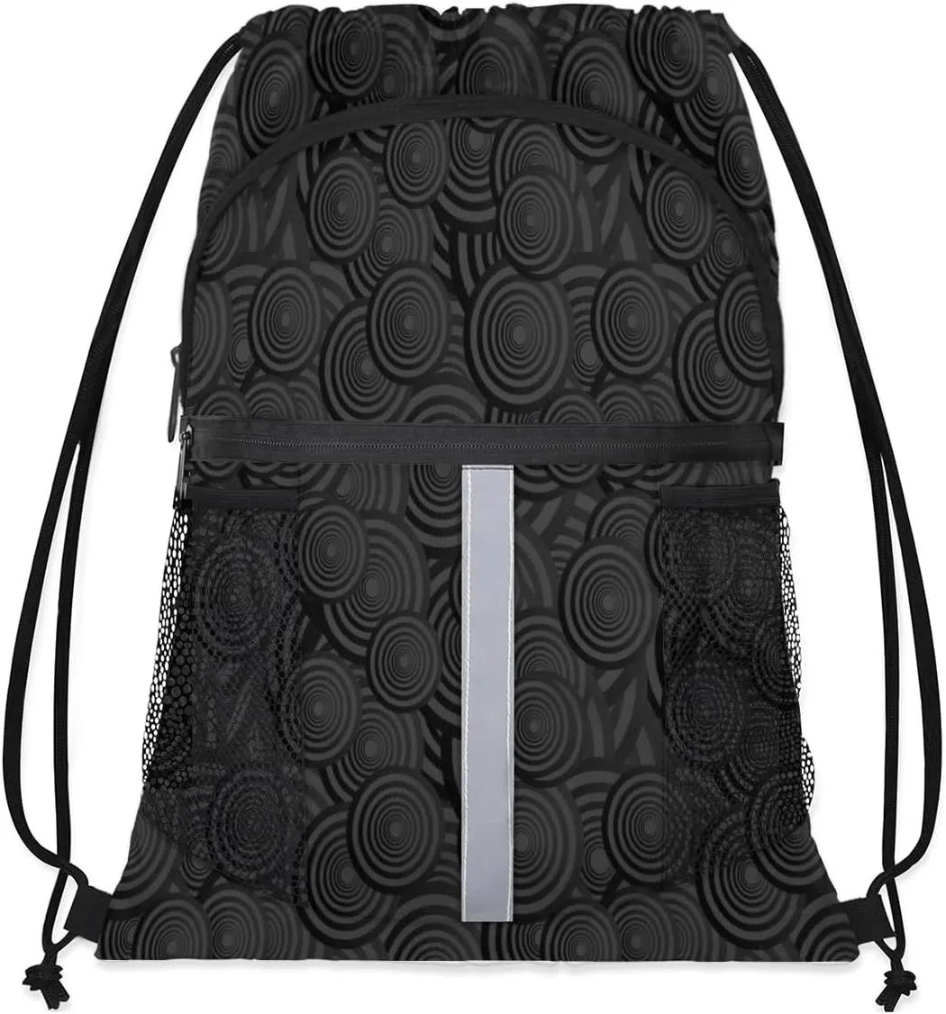 Circle Concentric Drawstring Backpack Bags Sports Cinch Sack String Backpack Storage Bags for Men Women Gym Travel Essential Accessories