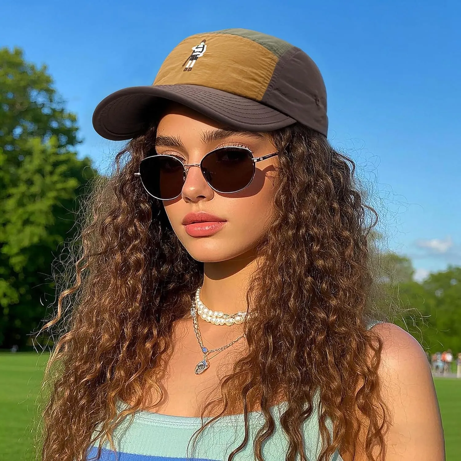 CLAPE 5 Panel Cap Curved Bill Dad Golf Cap Waterproof Nylon Hat Stylish Embroidered Baseball Cap Hip Pop Dancing Snapback Cap