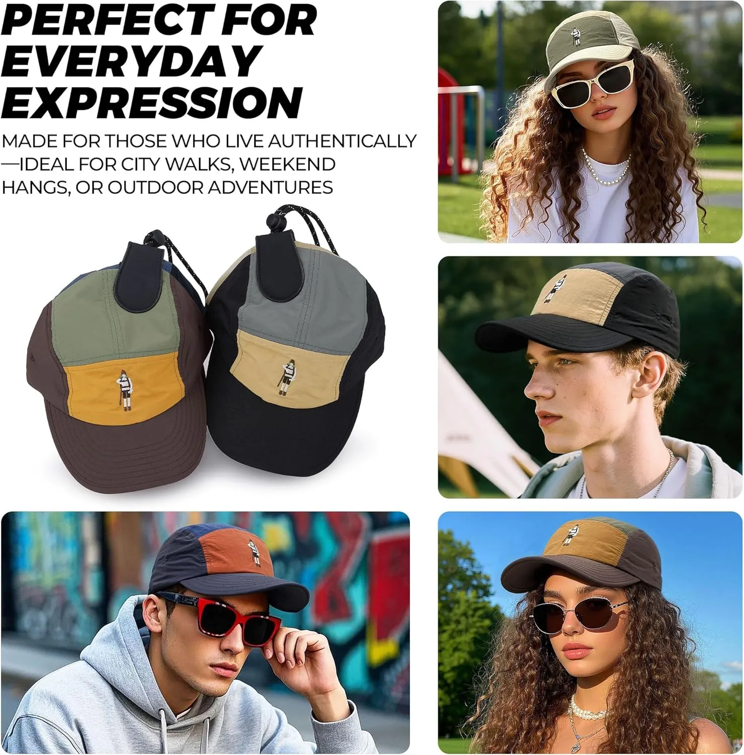 CLAPE 5 Panel Cap Curved Bill Dad Golf Cap Waterproof Nylon Hat Stylish Embroidered Baseball Cap Hip Pop Dancing Snapback Cap