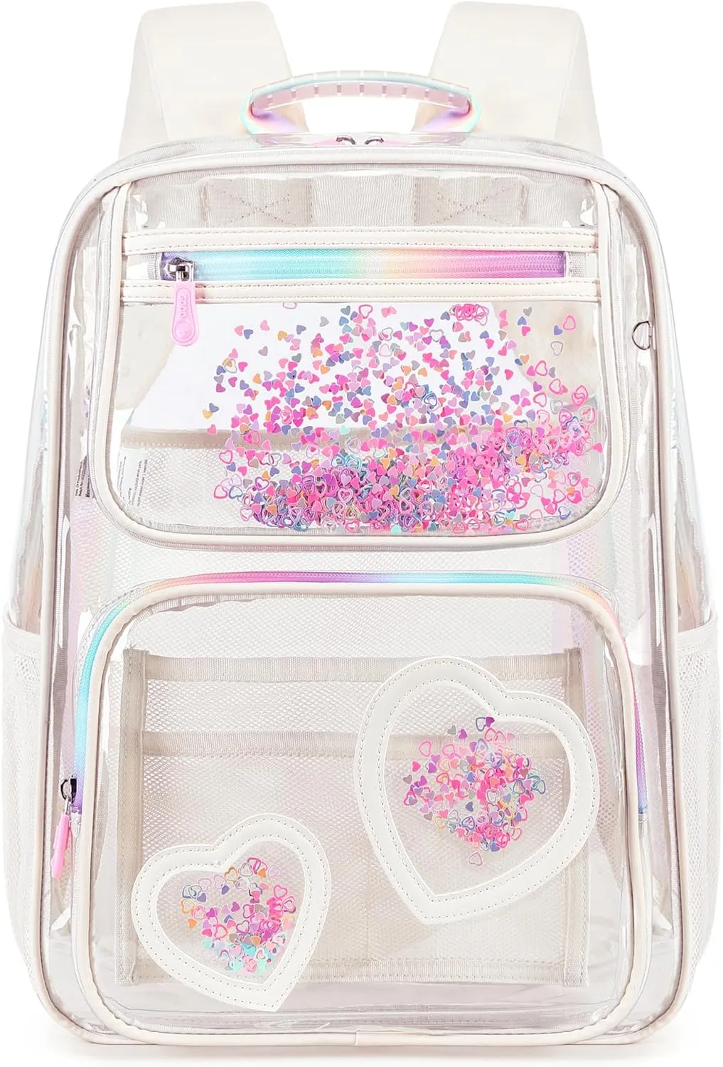 Clear Backpack for Girls Women Transparent Kids Elementary College School Bag Travel Laptop Backpacks Large Bookbags (Off-white)
