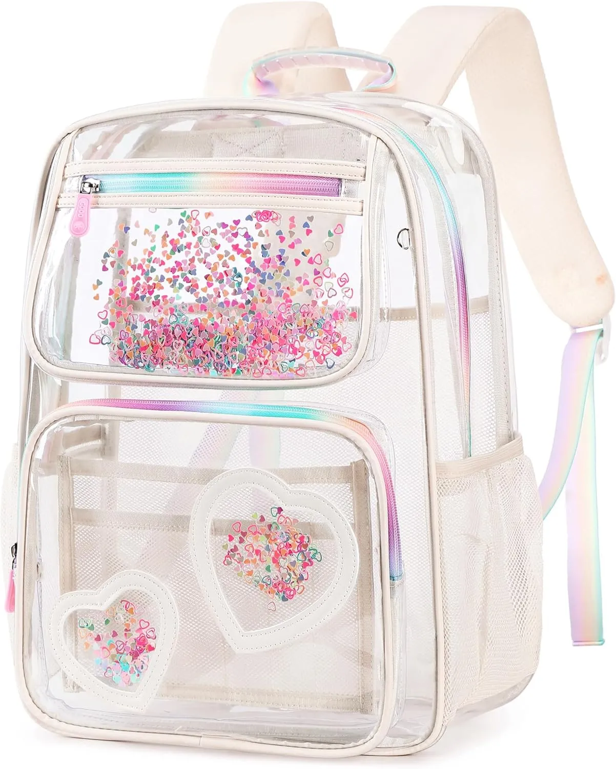 Clear Backpack for Girls Women Transparent Kids Elementary College School Bag Travel Laptop Backpacks Large Bookbags (Off-white)