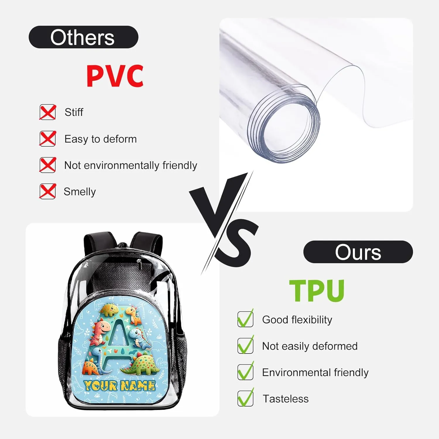 Clear Backpack for School Stadium Events Team Gifts for Women Men, Personalized Dinosaur Monogram Transparent Backpack Heavy Duty With Buckle for Kids for College Workplace Stadium