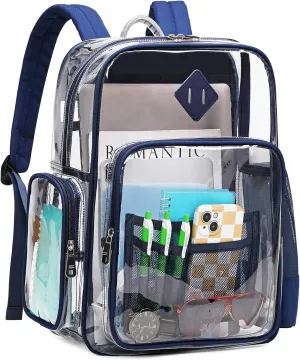 Clear Backpack, Heavy Duty PVC Transparent Backpack See Through Backpacks for School,Navy Blue