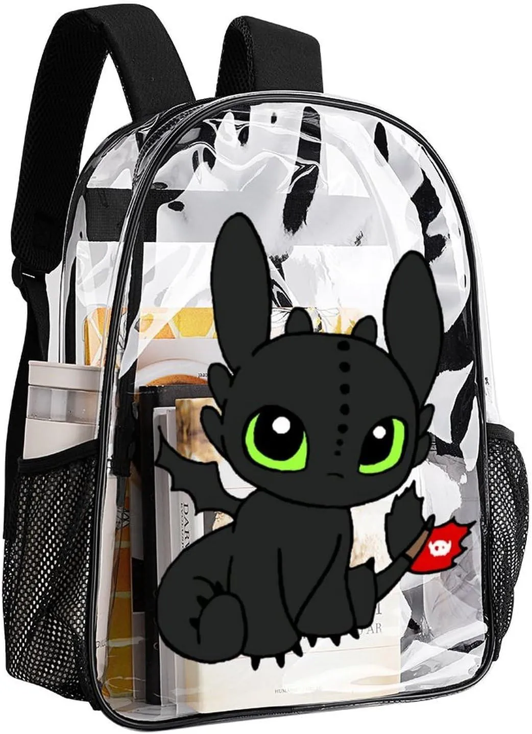 Clear Backpack Heavy Duty PVC Transparent Cartoon Dragon Backpack 17" Large Capacity See Through Bag for College