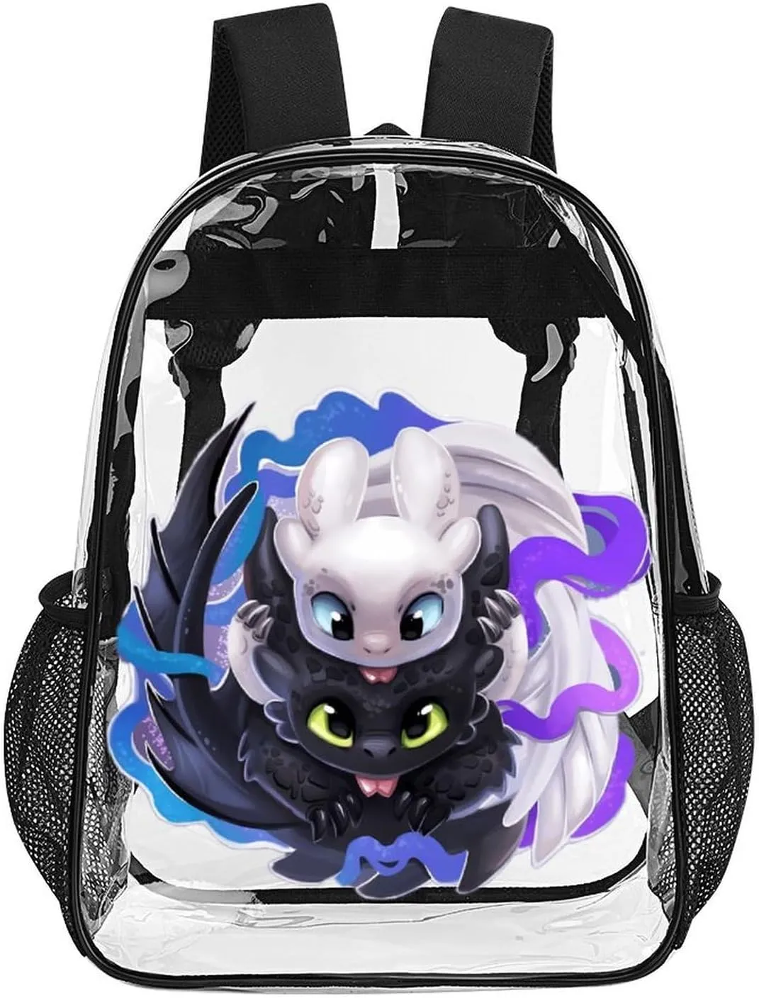 Clear Backpack Heavy Duty PVC Transparent Cartoon Dragon Backpack 17" Large Capacity See Through Bag for College