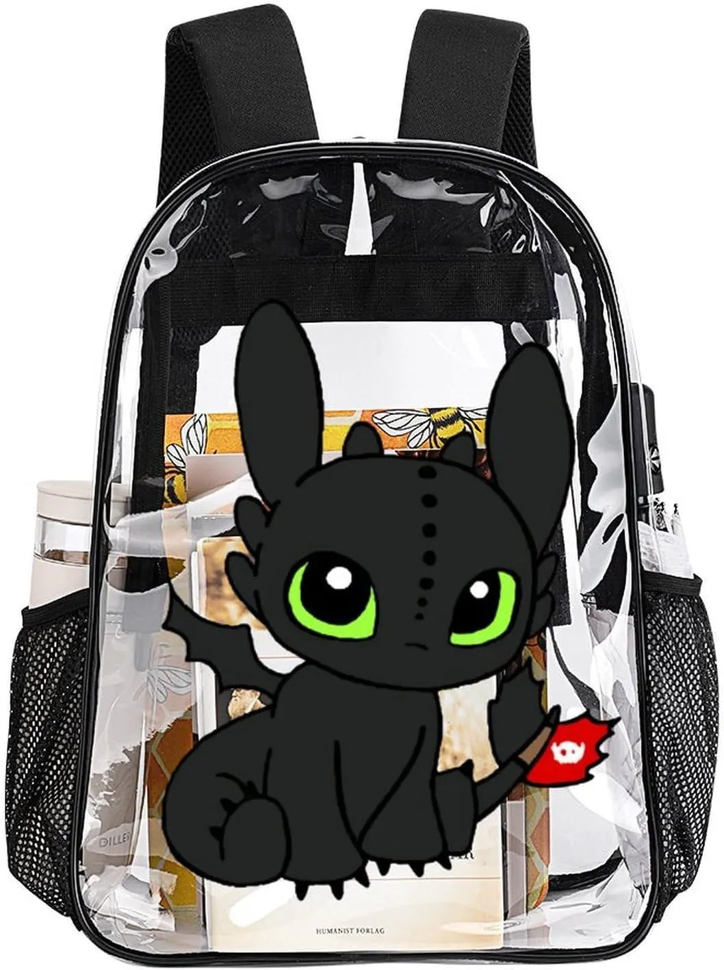 Clear Backpack Heavy Duty PVC Transparent Cartoon Dragon Backpack 17" Large Capacity See Through Bag for College