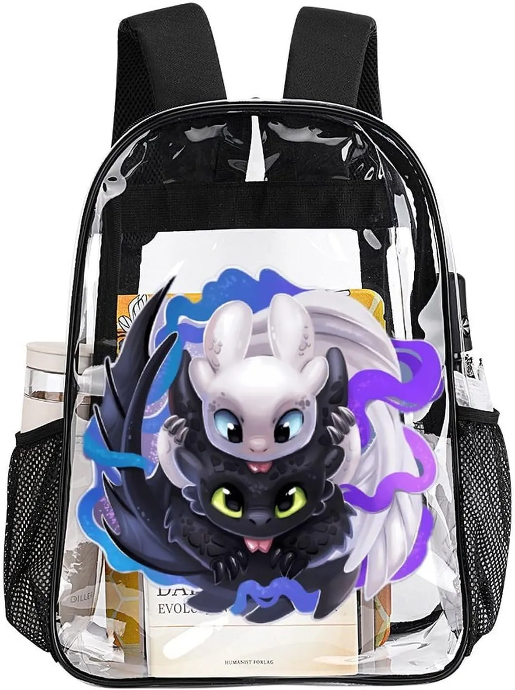 Clear Backpack Heavy Duty PVC Transparent Cartoon Dragon Backpack 17" Large Capacity See Through Bag for College