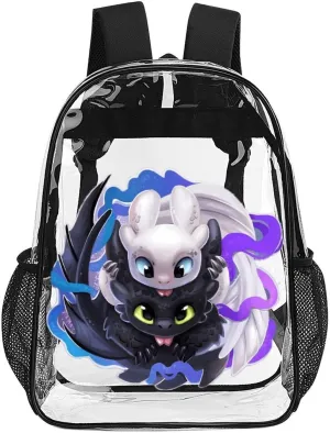 Clear Backpack Heavy Duty PVC Transparent Cartoon Dragon Backpack 17" Large Capacity See Through Bag for College