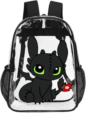 Clear Backpack Heavy Duty PVC Transparent Cartoon Dragon Backpack 17" Large Capacity See Through Bag for College