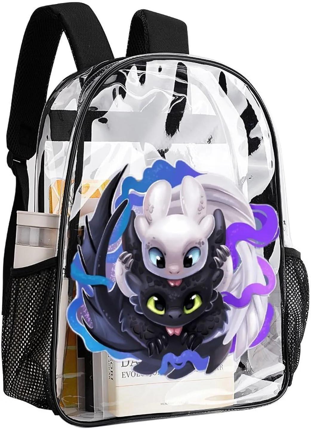 Clear Backpack Heavy Duty PVC Transparent Cartoon Dragon Backpack 17" Large Capacity See Through Bag for College