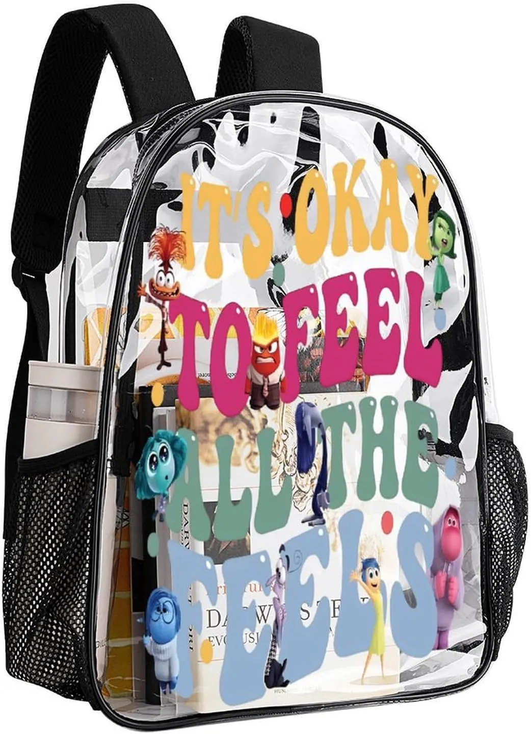 Clear Backpack Heavy Duty PVC Transparent Cartoon Emotion Backpack 17" Large Capacity See Through Bag for Travel