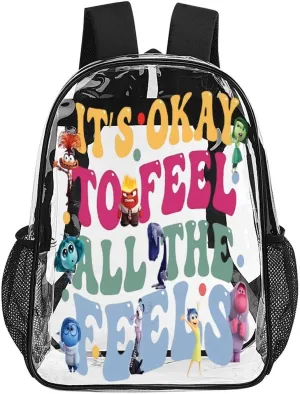 Clear Backpack Heavy Duty PVC Transparent Cartoon Emotion Backpack 17" Large Capacity See Through Bag for Travel