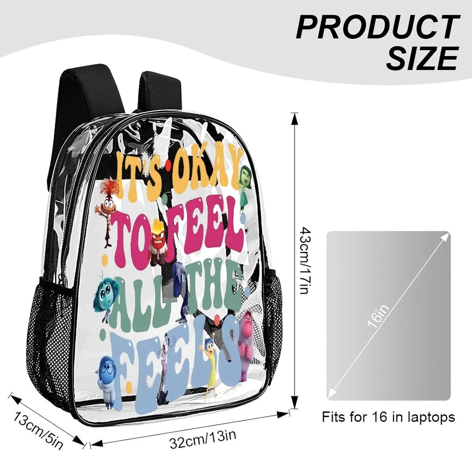 Clear Backpack Heavy Duty PVC Transparent Cartoon Emotion Backpack 17" Large Capacity See Through Bag for Travel
