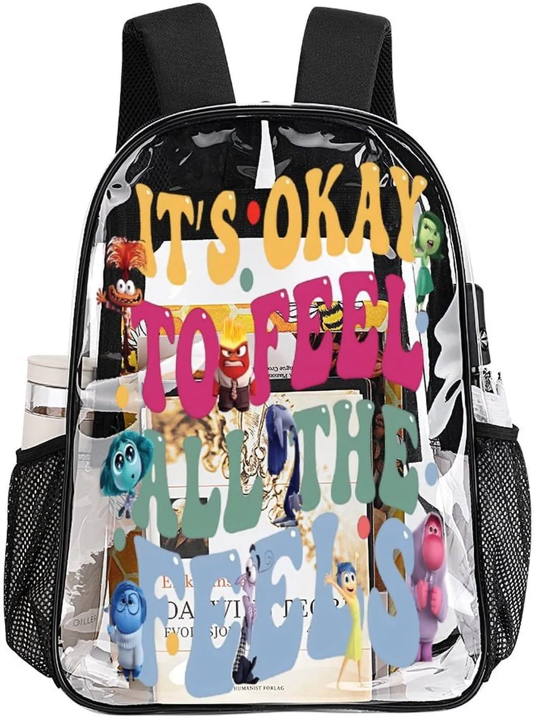 Clear Backpack Heavy Duty PVC Transparent Cartoon Emotion Backpack 17" Large Capacity See Through Bag for Travel