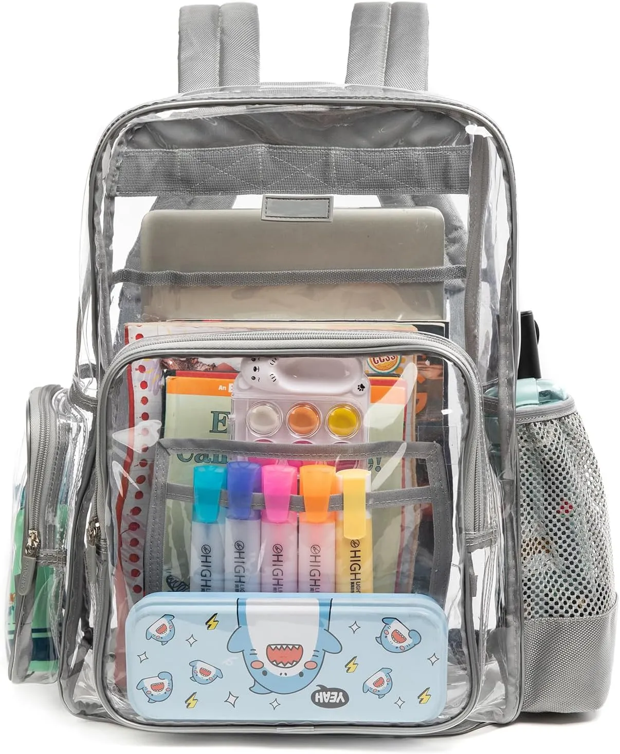 Clear Bag Heavy Duty Backpack Durable Transparent See Through Bag 13 * 7 * 18 (Large, Grey)