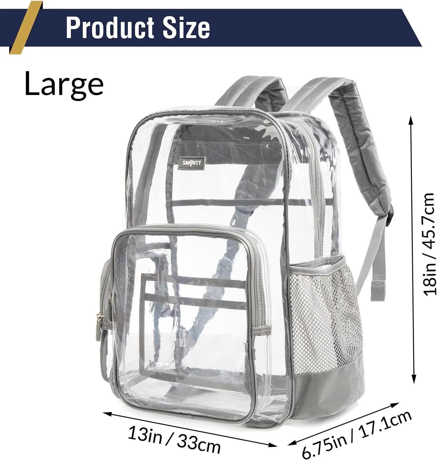 Clear Bag Heavy Duty Backpack Durable Transparent See Through Bag 13 * 7 * 18 (Large, Grey)