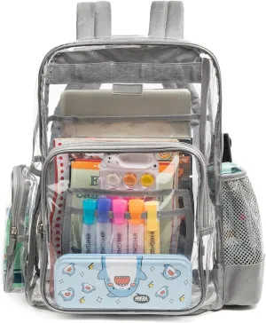 Clear Bag Heavy Duty Backpack Durable Transparent See Through Bag 13 * 7 * 18 (Large, Grey)