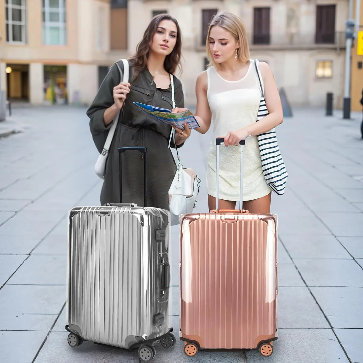 Clear Luggage Cover 24 Inch 2 Pack,Transparent PVC Anti-scratch,Waterproof,Dustproof Travel Suitcase Cover for Wheeled Luggage