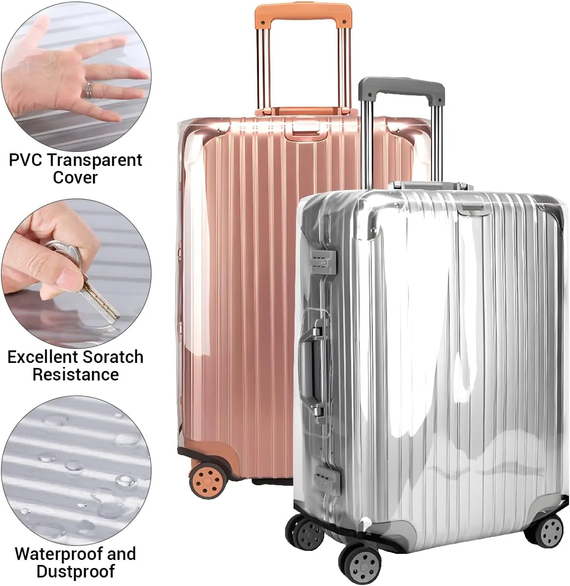 Clear Luggage Cover 24 Inch 2 Pack,Transparent PVC Anti-scratch,Waterproof,Dustproof Travel Suitcase Cover for Wheeled Luggage