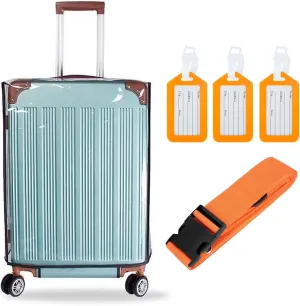 Clear Luggage Cover Protector Bag with Tag - Transparent PVC Suitcase Cover - Waterproof, Dustproof for Travel (Orange, 24-Inch)