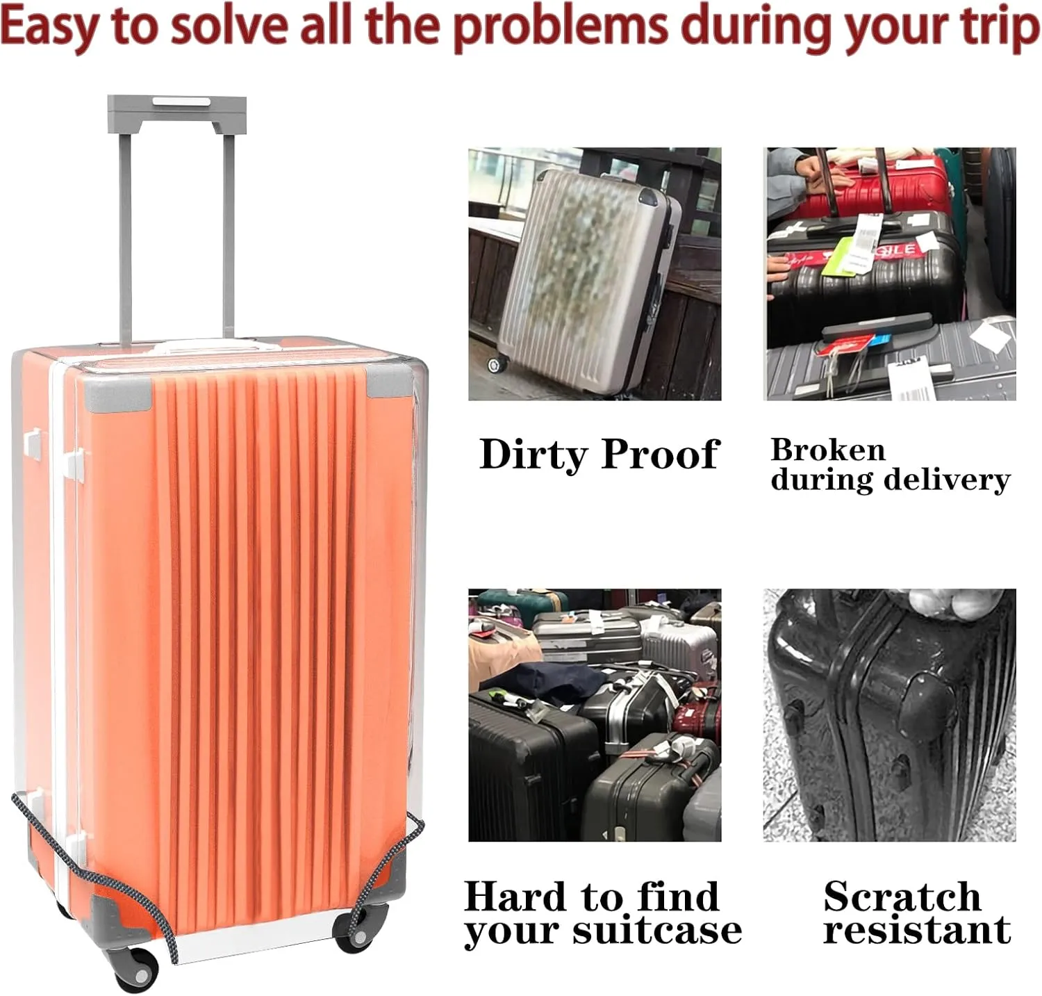 Clear PVC Luggage Cover Protectors 28 Inch Suitcase Cover for Suitcase TSA Approved 26-28Inch (25.98''H x 20.07''L x 12.40''W)