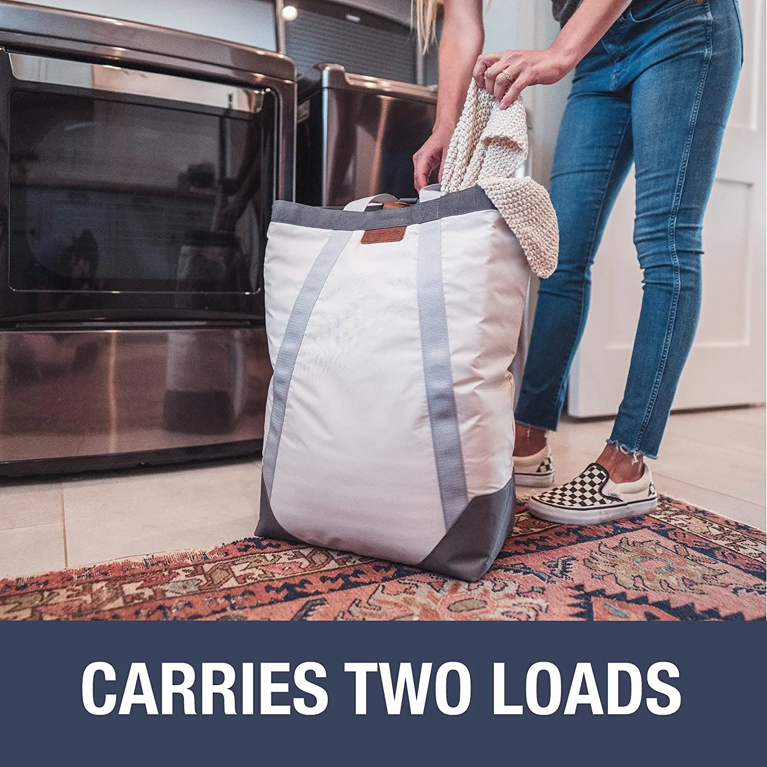 CleverMade Backpack Laundry Bag Tote with Comfortable Shoulder Straps - Extra Large Capacity Polyester Clothes Hamper with Premium Handles and an Inner Zipper Storage Pocket for Valuables, Cream