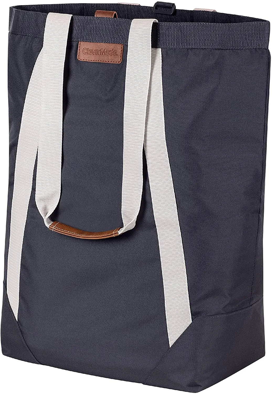 CleverMade Backpack Laundry Bag Tote with Comfortable Shoulder Straps - Extra Large Capacity Polyester Clothes Hamper with Premium Handles and an Inner Zipper Storage Pocket for Valuables, Cream