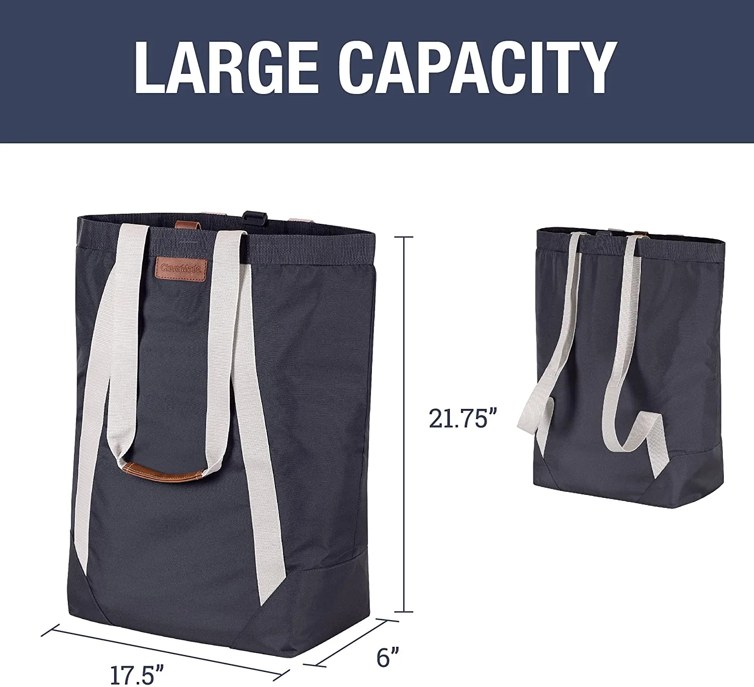 CleverMade Backpack Laundry Bag Tote with Comfortable Shoulder Straps - Extra Large Capacity Polyester Clothes Hamper with Premium Handles and an Inner Zipper Storage Pocket for Valuables, Cream