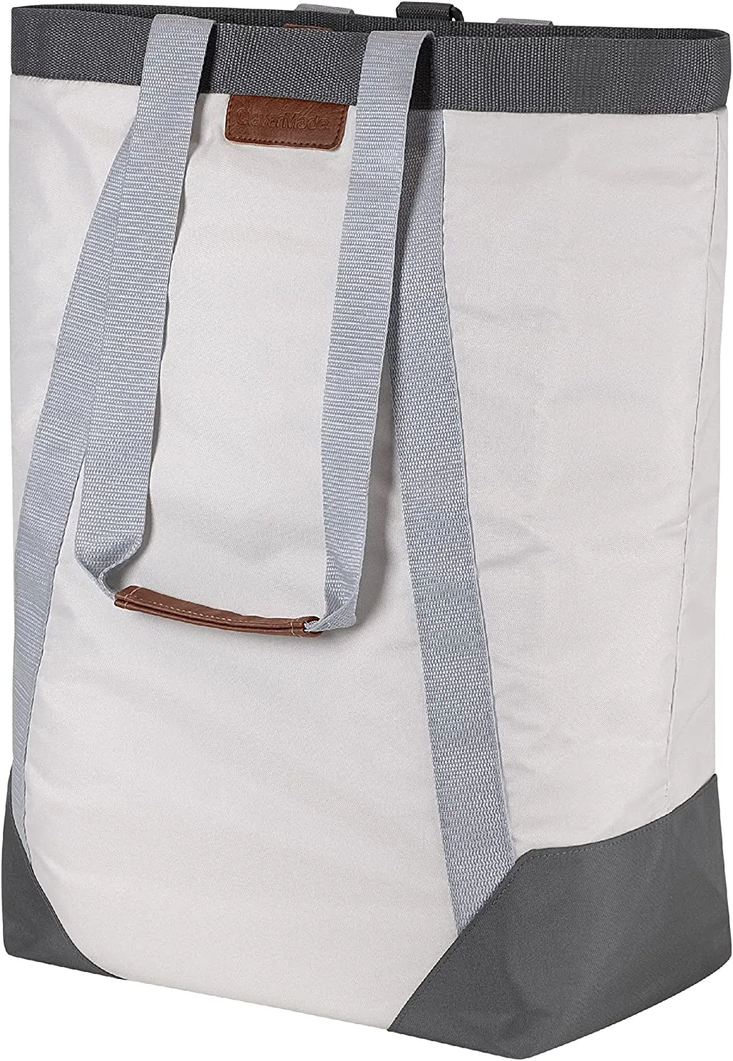 CleverMade Backpack Laundry Bag Tote with Comfortable Shoulder Straps - Extra Large Capacity Polyester Clothes Hamper with Premium Handles and an Inner Zipper Storage Pocket for Valuables, Cream
