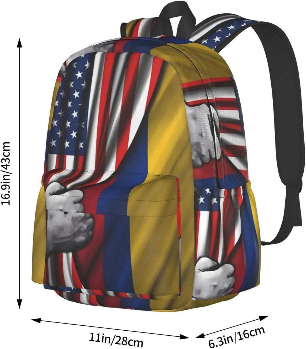 Colombian Colombia American Flag Large Travel Backpack Casual Backpacks Laptop Daypack Working Rucksack Lightweight Back Pack Sports Bag with Adjustable Shoulder Strap