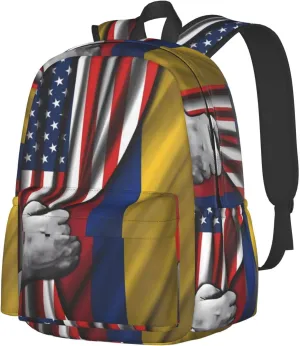 Colombian Colombia American Flag Large Travel Backpack Casual Backpacks Laptop Daypack Working Rucksack Lightweight Back Pack Sports Bag with Adjustable Shoulder Strap