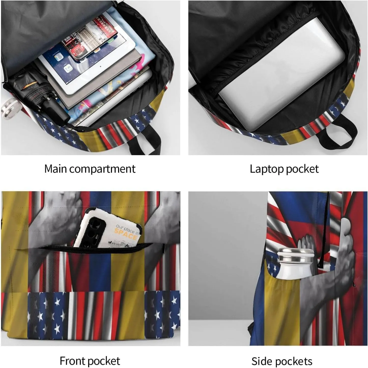 Colombian Colombia American Flag Large Travel Backpack Casual Backpacks Laptop Daypack Working Rucksack Lightweight Back Pack Sports Bag with Adjustable Shoulder Strap