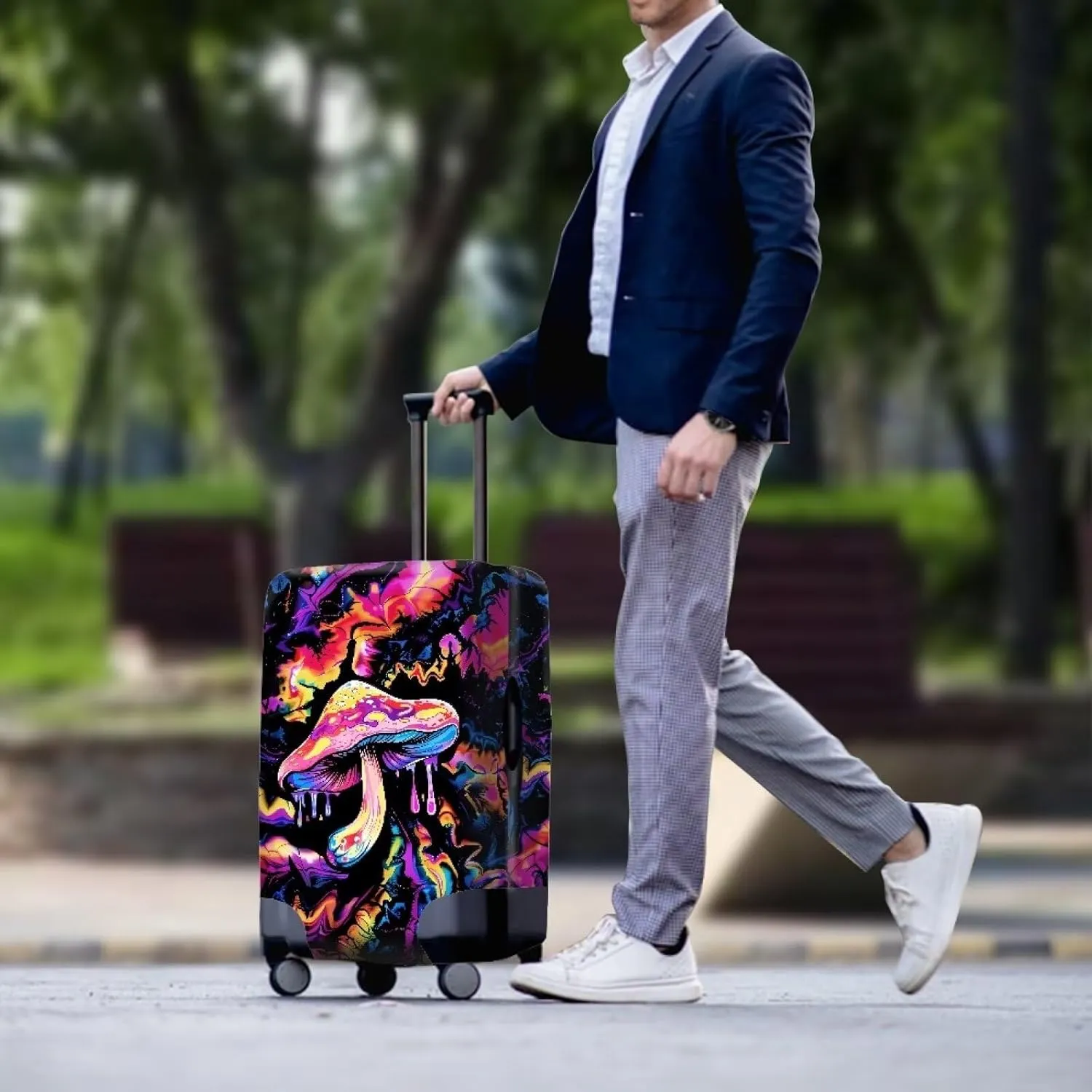 Colored Mushroom Travel Luggage Cover Washable Suitcase Protector Anti-Scratch Suitcase Cover Fits 18-32 Inch Luggage Checked Bag Cover Cover Suitcase Luggage Covers Baggage Covers-L