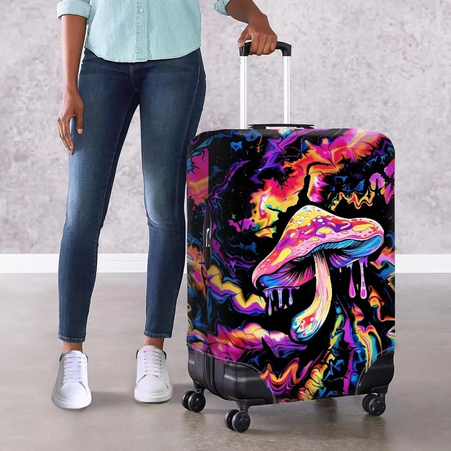 Colored Mushroom Travel Luggage Cover Washable Suitcase Protector Anti-Scratch Suitcase Cover Fits 18-32 Inch Luggage Checked Bag Cover Cover Suitcase Luggage Covers Baggage Covers-L