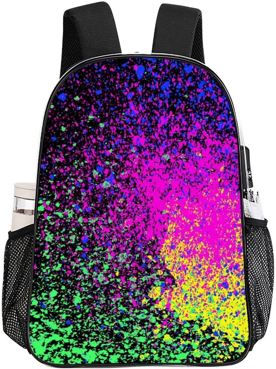 Colorfu Paint Splatter on Black Transparent Fashion Waterproof PVC Transparent Backpack Unisex 17 Inches