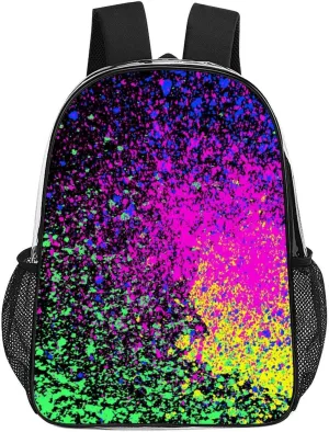 Colorfu Paint Splatter on Black Transparent Fashion Waterproof PVC Transparent Backpack Unisex 17 Inches