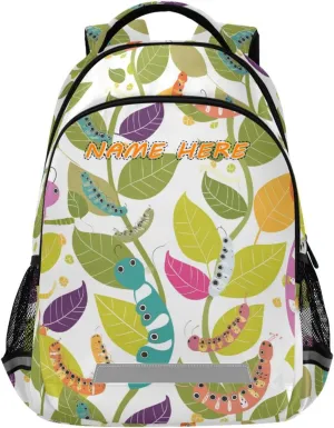 Colorful Caterpillars and Leaves customized name kids boy backpack with chest clip personalized name tag book bags for 6th grade school boys girls mochilas para ni?os reflective stripes