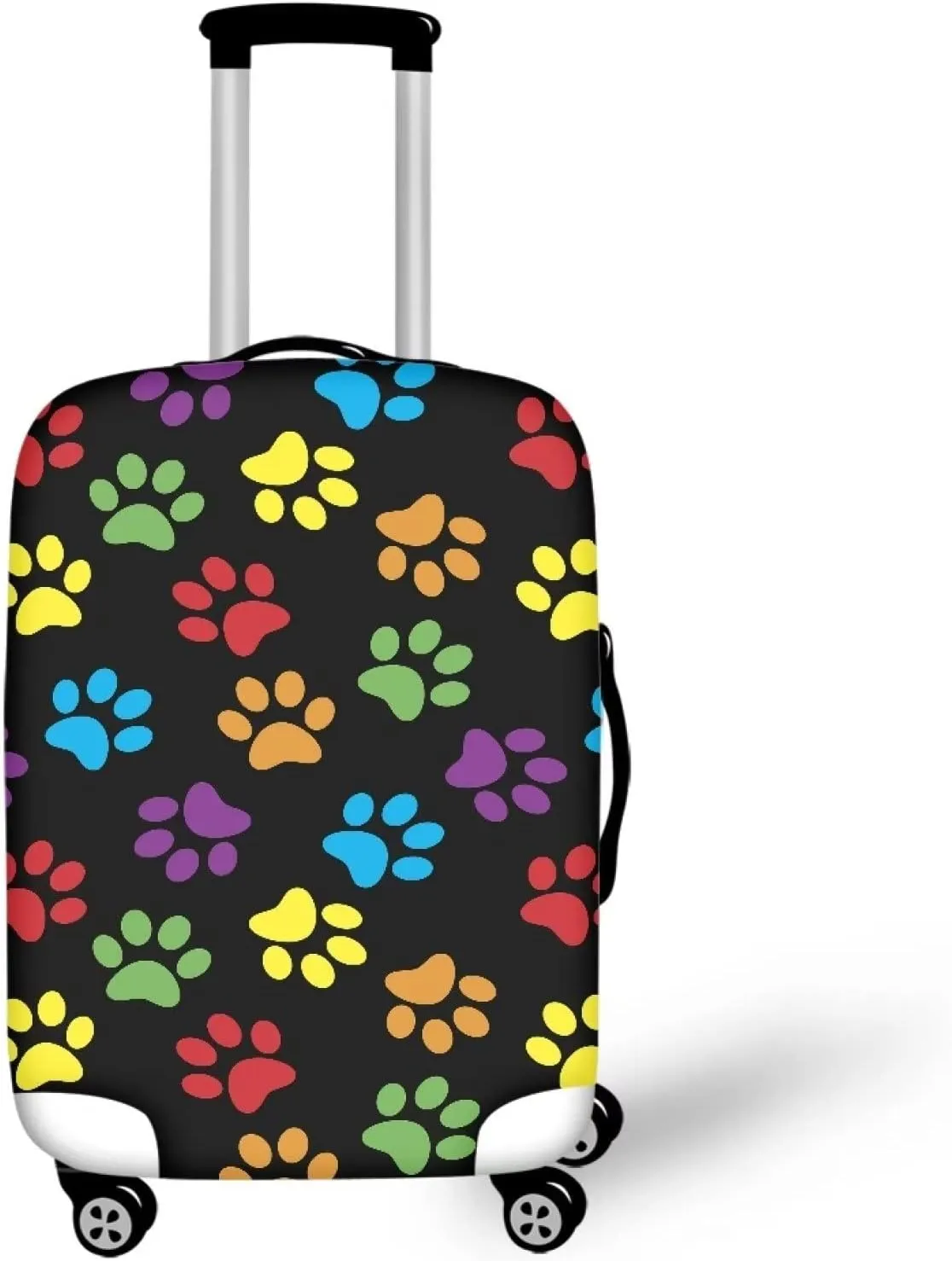 Colorful Dog Paw Print Travel Luggage Cover Elastic Baggage Protector for Women Girls,Fits 18-21 Inch Washable Suitcase Covers